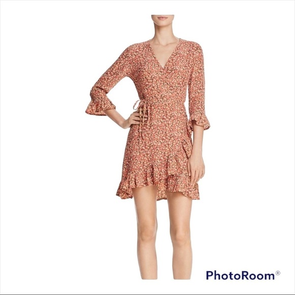 NWT FAITHFULL THE BRAND Floral Carmel Mini Wrap Dress Blossom Village Size 2/XS - Picture 4 of 9